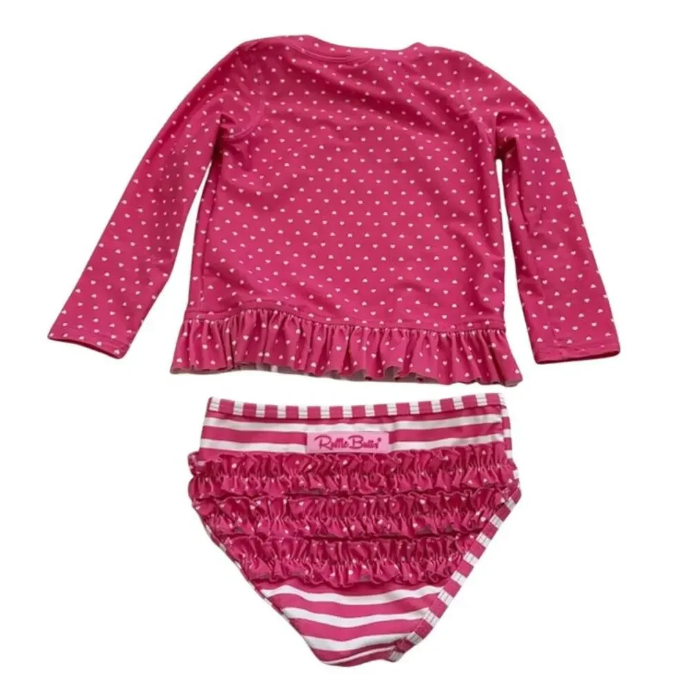Toddler Girls Ruffle Butts Pink Long Sleeve 2 Piece Swim Suit Size 3T
